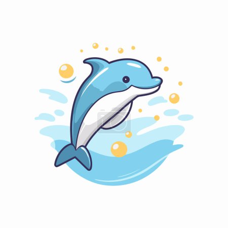 Ilustración de Delfín saltando del agua. Ilustración vectorial en estilo plano - Imagen libre de derechos