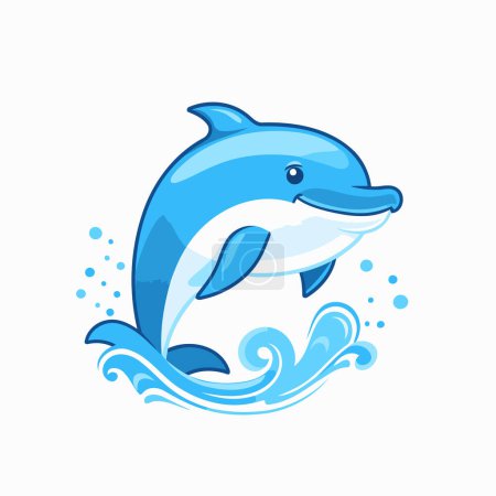 Ilustración de Delfín saltando del agua. Ilustración vectorial aislada sobre fondo blanco. - Imagen libre de derechos