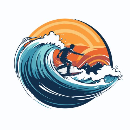 Illustration for Surfer on the wave. Vector illustration. Design element for logo. label. emblem. sign. - Royalty Free Image