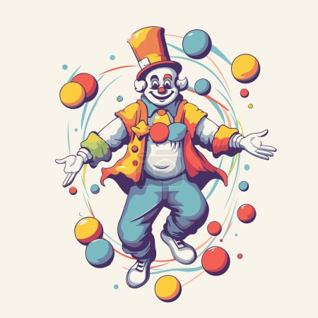 Illustration for Vector illustration of a clown with a clown hat and juggling balls. - Royalty Free Image