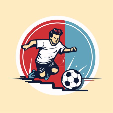 Téléchargez les illustrations : Un footballeur donne un coup de pied au ballon sur le terrain. Illustration vectorielle. - en licence libre de droit