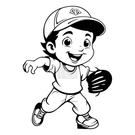 Illustration for Baseball Player - Black and White Cartoon Illustration Isolated on White Background - Royalty Free Image