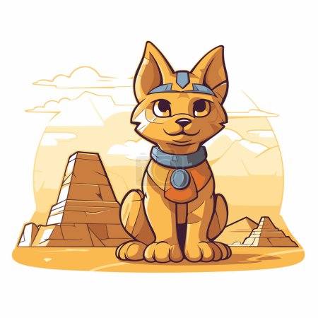 Ilustración de Lindo perro de dibujos animados en las pirámides egipcias. Ilustración vectorial. - Imagen libre de derechos