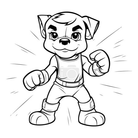 Ilustración de Vector ilustración de un perro boxeador de dibujos animados. Ilustración vectorial en blanco y negro. - Imagen libre de derechos