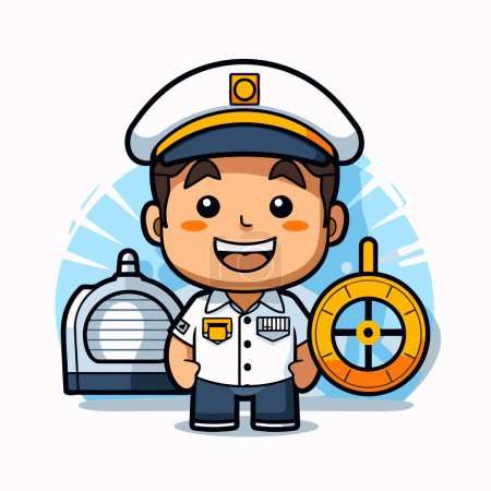 Ilustración de Barco marinero Capitán de dibujos animados mascota personaje Vector Ilustración - Imagen libre de derechos