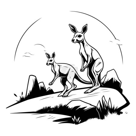 Illustration for Kangaroo and joey on a rock. Vector illustration. - Royalty Free Image