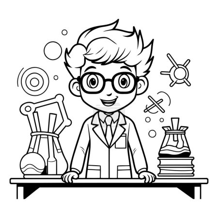Téléchargez les photos : Illustration en noir et blanc du caractère scientifique pour le livre à colorier - en image libre de droit