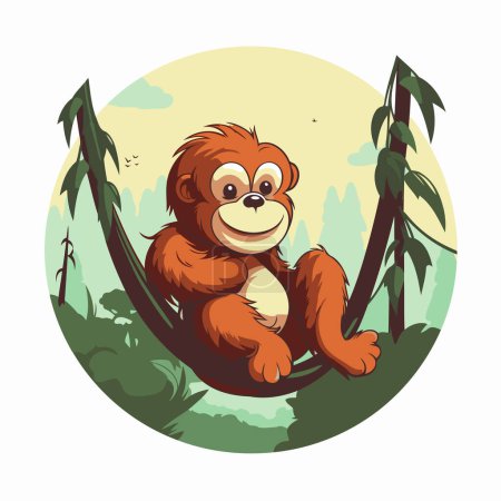 Ilustración de Orangután sentado en una rama. Ilustración vectorial en estilo de dibujos animados. - Imagen libre de derechos