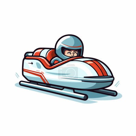Téléchargez les illustrations : Illustration vectorielle de bande dessinée d'un snowboarder en motoneige - en licence libre de droit
