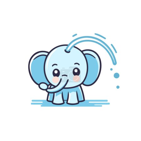 Téléchargez les illustrations : Éléphant mignon avec un micro. Illustration vectorielle en style plat. - en licence libre de droit