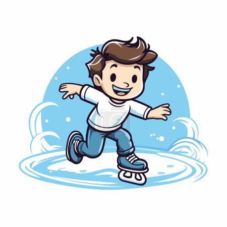 Ilustración de Ilustración vectorial de un niño patinando sobre hielo. Estilo de dibujos animados. - Imagen libre de derechos