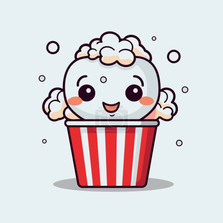 Téléchargez les illustrations : Mignon personnage de crème glacée dans une boîte à rayures dessin animé vectoriel illustration conception graphique - en licence libre de droit
