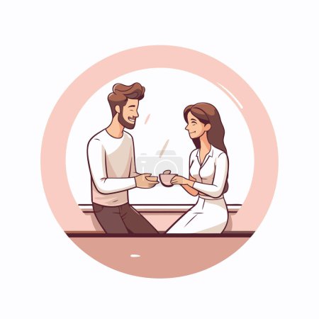 Ilustración de Hombres y mujeres hablando en la cafetería. Ilustración vectorial en estilo de dibujos animados. - Imagen libre de derechos
