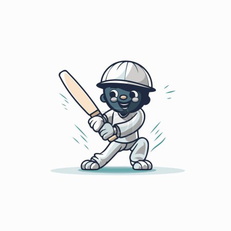Téléchargez les illustrations : Joueur de cricket avec batte de baseball et casque. Illustration vectorielle de bande dessinée - en licence libre de droit