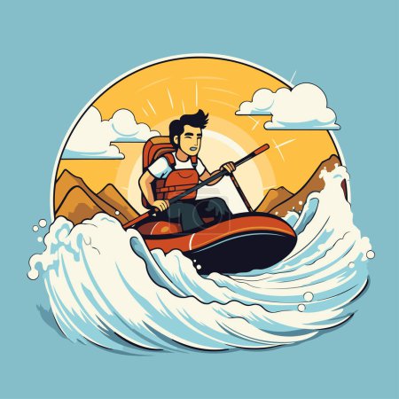 Téléchargez les illustrations : Homme sur un jet ski dans la mer. Illustration vectorielle d'un homme en jet ski. - en licence libre de droit