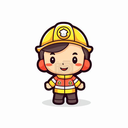 Illustration for Firefighter Boy Cartoon Mascot Character Design Vector Illustration. - Royalty Free Image