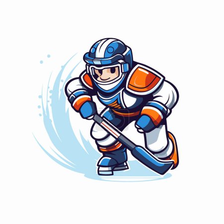 Illustration for Ice hockey player with the stick and puck. Vector cartoon illustration. - Royalty Free Image