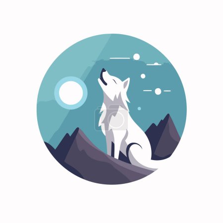 Illustration for Illustration of a wolf in the mountains. Vector illustration in flat style - Royalty Free Image