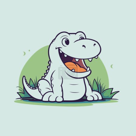 Illustration for Cute crocodile cartoon character with green grass. Vector illustration. - Royalty Free Image