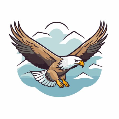 Ilustración de Águila calva volando en el cielo con nubes. Ilustración vectorial. - Imagen libre de derechos