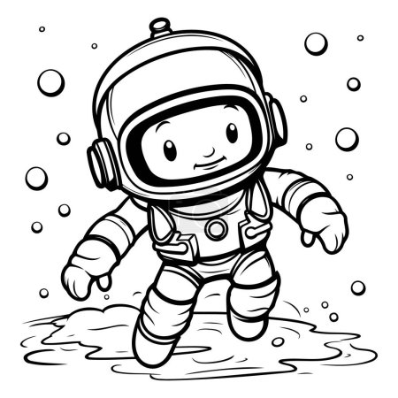 Ilustración de Astronauta en el agua - ilustración vectorial en blanco y negro. - Imagen libre de derechos