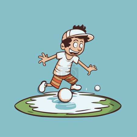 Téléchargez les illustrations : Un garçon de dessin animé jouant au golf. Illustration vectorielle d'un garçon jouant au golf. - en licence libre de droit