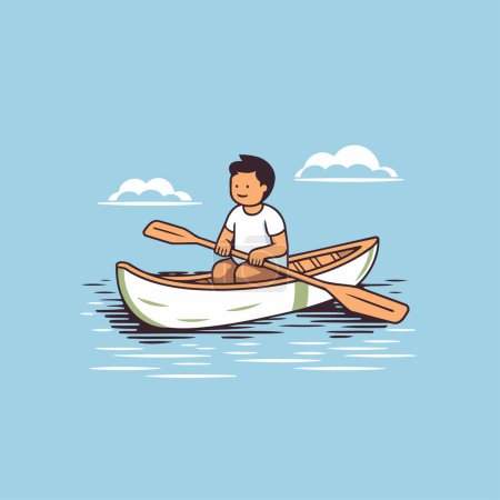 Illustration for Man in a canoe on the sea. Flat style vector illustration. - Royalty Free Image