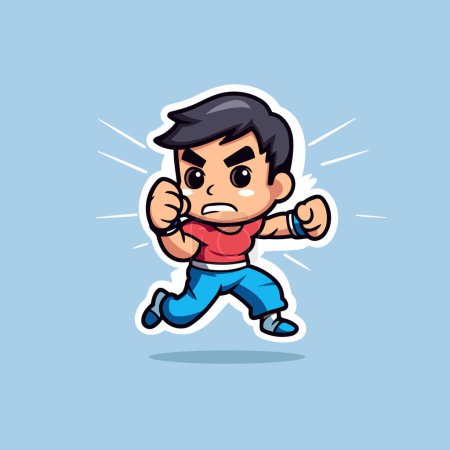 Vector illustration of cartoon superhero character running. Mascot design template