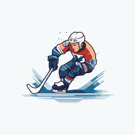 Illustration for Ice hockey player vector illustration. Cartoon ice hockey player with the stick. - Royalty Free Image