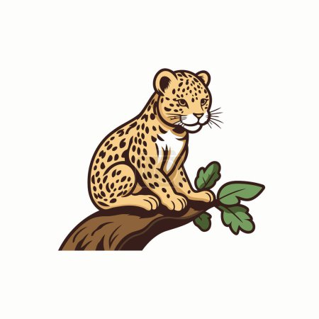 Illustration for Cheetah sitting on a tree branch vector Illustration on a white background - Royalty Free Image