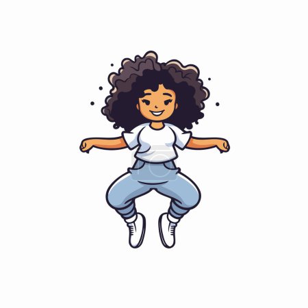 Illustration for Cute african american girl jumping. Vector illustration in cartoon style - Royalty Free Image