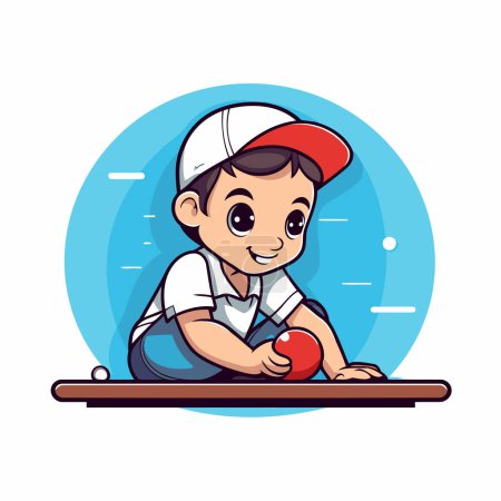Ilustración de Lindo niño jugando al tenis de mesa. Ilustración vectorial en estilo de dibujos animados. - Imagen libre de derechos