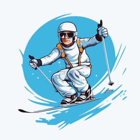 Illustration for Skiing man. skier in helmet and glasses. vector illustration. - Royalty Free Image