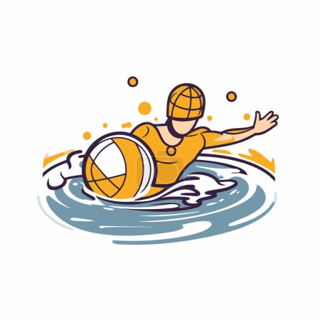 Joueur de basket sur l'eau. Illustration vectorielle sur fond blanc.