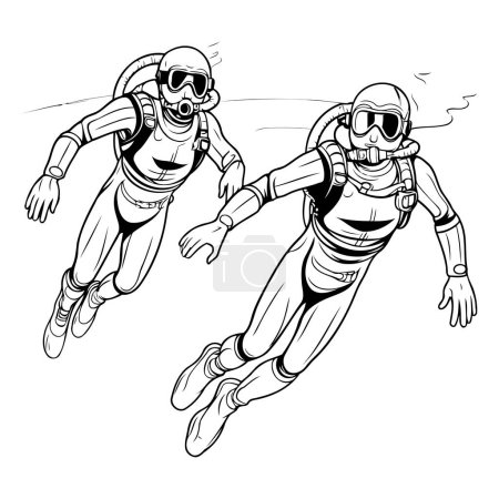 Illustration for Diver and scuba diver in action. Vector illustration ready for vinyl cutting. - Royalty Free Image