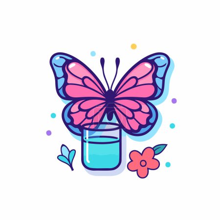 Illustration for Butterfly and glass of water. Vector illustration in flat style - Royalty Free Image
