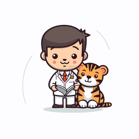 Illustration for Veterinarian and tiger mascot. Colorful Vector Illustration. - Royalty Free Image
