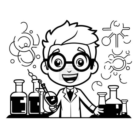 Illustration for Scientist in the laboratory. Black and white vector illustration for coloring book. - Royalty Free Image