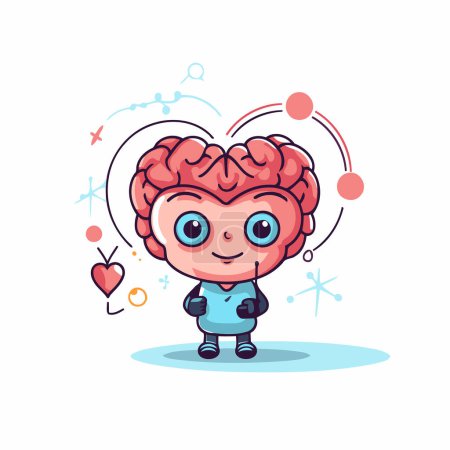 Illustration for Cute cartoon brain character. Vector illustration in a flat style. - Royalty Free Image