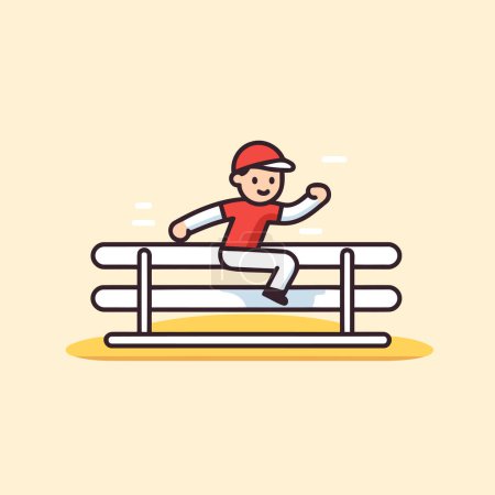 Ilustración de Chico saltando sobre una valla. Ilustración vectorial en un estilo plano. - Imagen libre de derechos