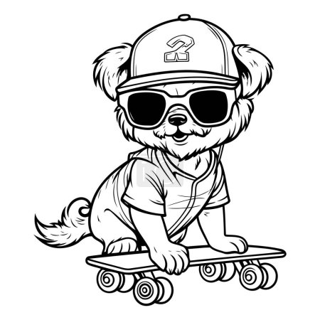 Cute cartoon dog with skateboard. Vector illustration isolated on white background.