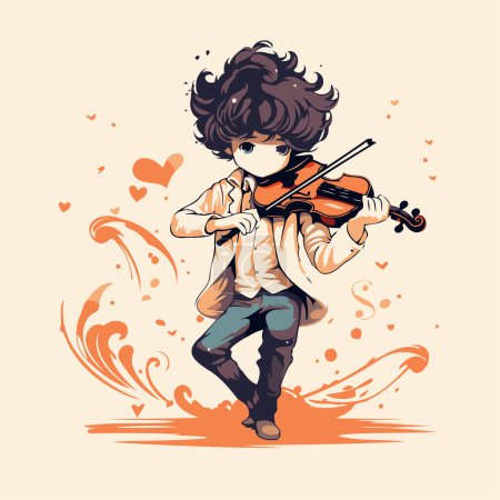 Téléchargez les illustrations : Joli garçon jouant du violon. Illustration vectorielle d'un garçon jouant du violon. - en licence libre de droit