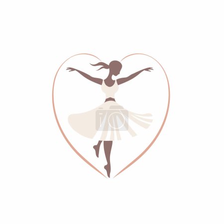 Ballerina silhouette in a heart shaped frame. Vector illustration.