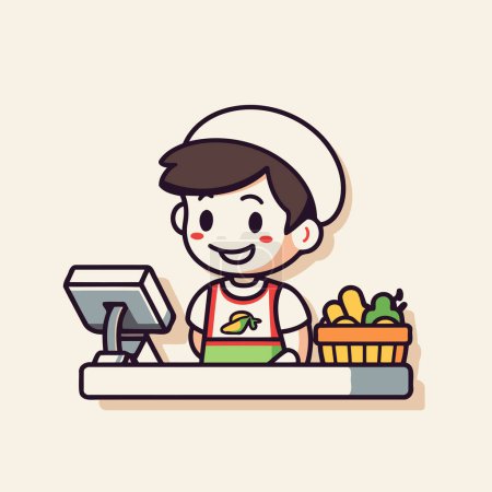 Illustration for Cute cartoon boy in chef hat.cooking concept. Vector illustration. - Royalty Free Image