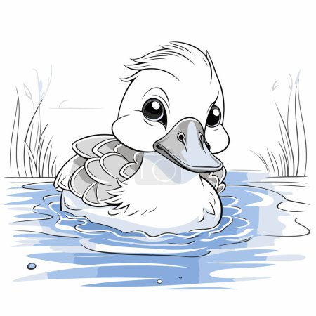 Illustration for Vector illustration of a cute little duckling swimming in the water. - Royalty Free Image