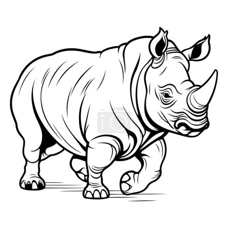 Ilustración de Ilustración en blanco y negro de un rinoceronte sobre fondo blanco - Imagen libre de derechos