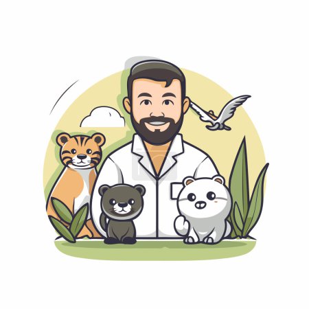 Illustration for Veterinarian with pets. Vector illustration in a flat style. - Royalty Free Image