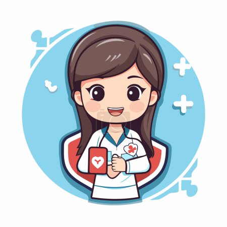 Illustration for Female doctor with stethoscope cartoon character vector illustration graphic design. - Royalty Free Image