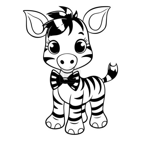 Téléchargez les illustrations : Illustration de bande dessinée en noir et blanc de mignon bébé zèbre pour livre à colorier - en licence libre de droit