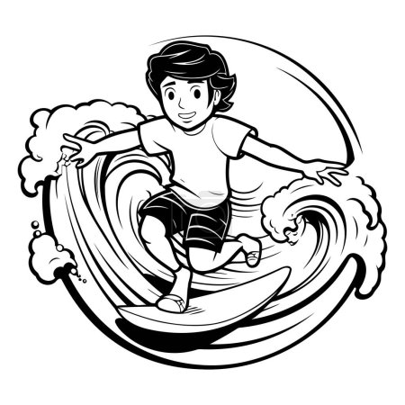 Illustration for Boy surfing on a wave. Vector illustration ready for vinyl cutting. - Royalty Free Image
